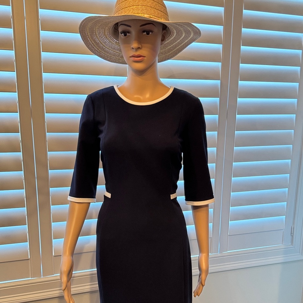 Calvin Klein Navy Dress with White Accents